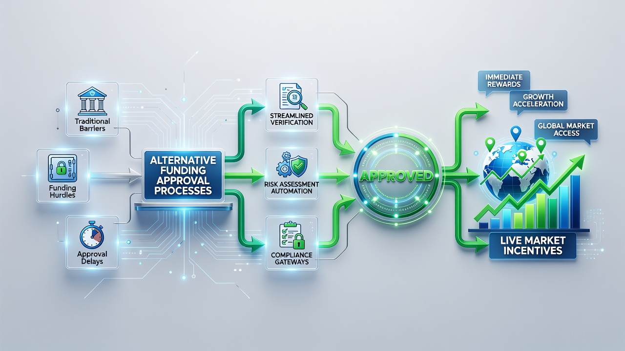 Portable device displaying live market incentives linked to approved alternative funding methods