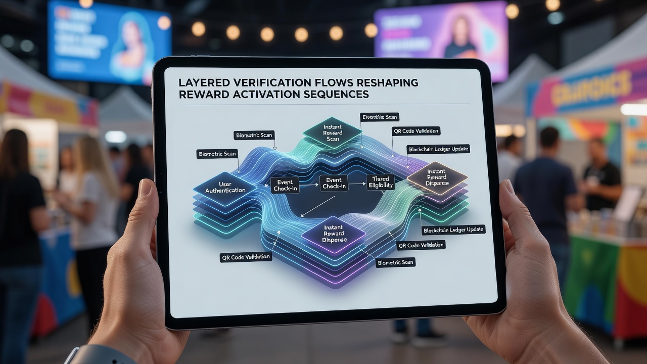 Mobile interface displaying reward activation progress through layered security checkpoints during a live handheld event wager