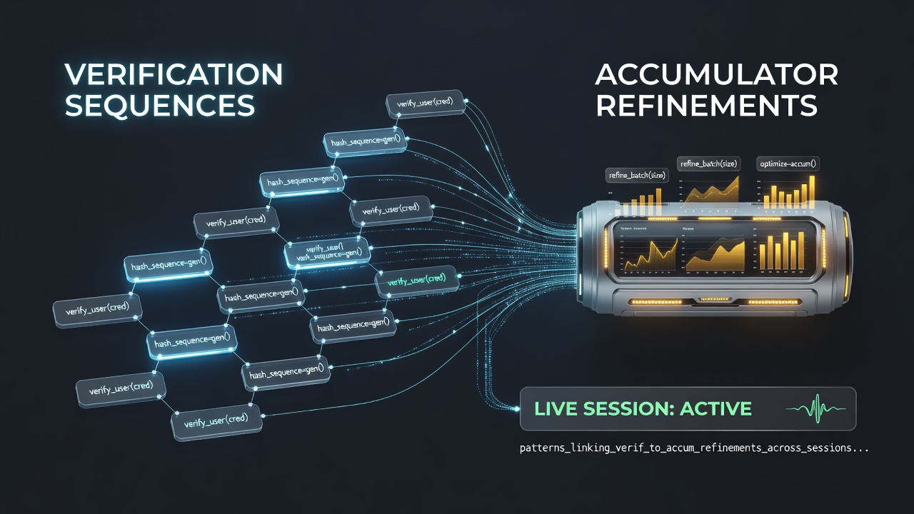 Analytics dashboard displaying verification sequence logs connected to accumulator refinement metrics in mixed sports and table game sessions