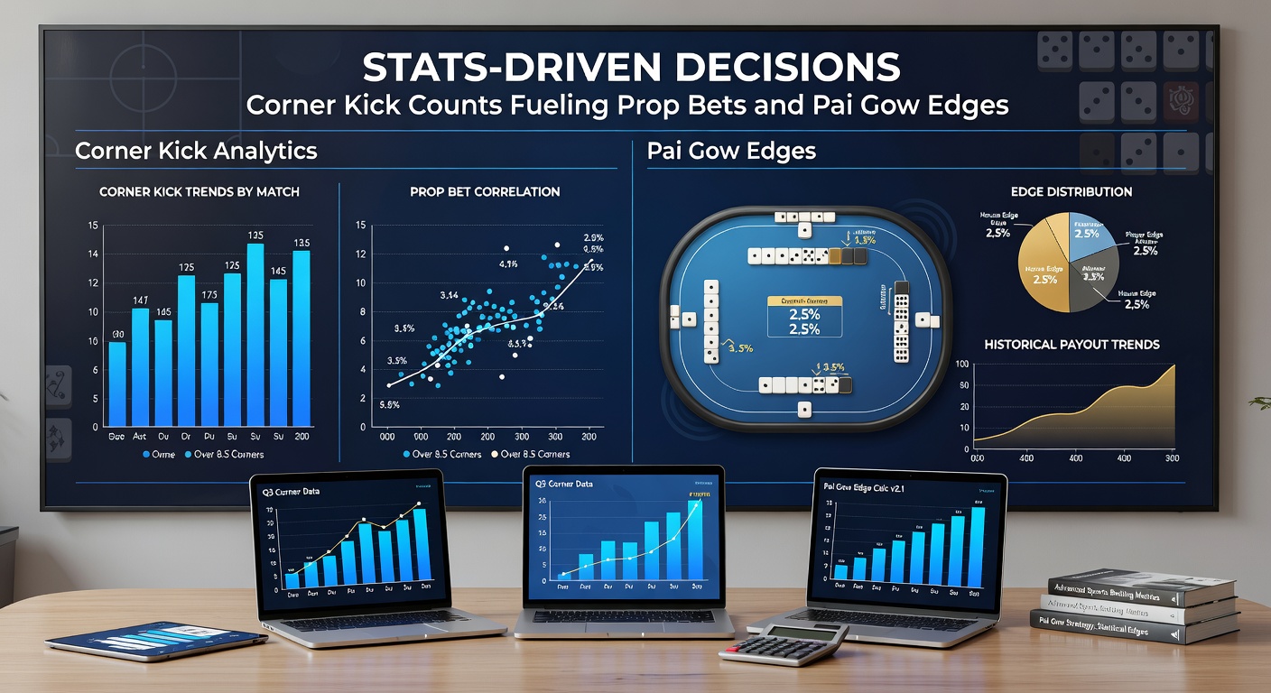 Pai Gow Poker table with chips arranged for optimal splits, stats charts overlay showing edge calculations